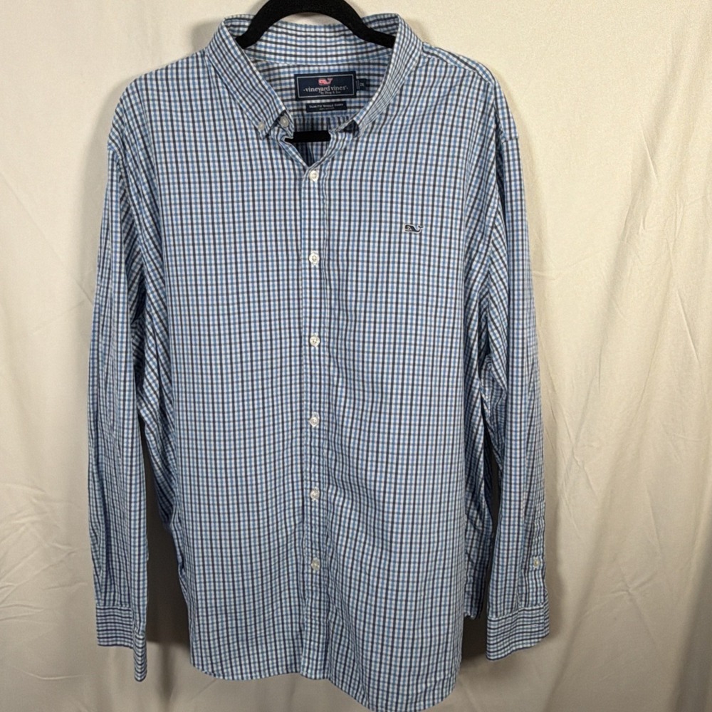 Vineyard Vines‎ Mens 2XL Slim Fit Blue White Gingham Button Down Shirt